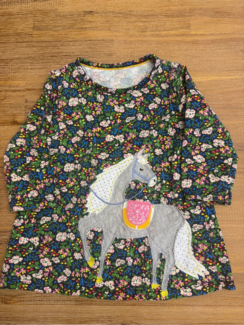 Girls' Navy Floral Horse Appliqué Dress